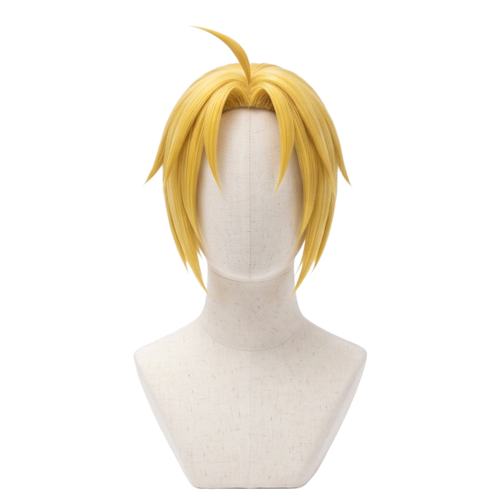 Golden blonde anime cosplay wig inspired by Edward Elric from Fullmetal Alchemist