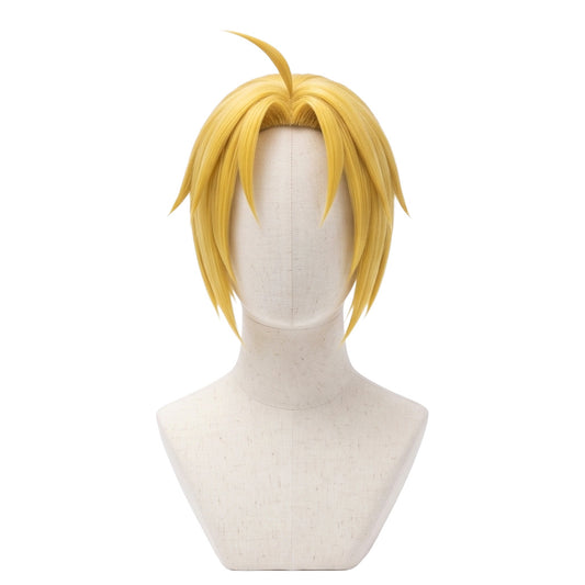 Golden blonde anime cosplay wig inspired by Edward Elric from Fullmetal Alchemist
