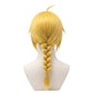 Back view of Edward Elric cosplay wig with long blonde fibers for braid styling