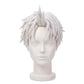 Evil Eye Jiji cosplay wig from Dandadan featuring voluminous white spiky hair, layered pointed strands, dramatic crown spikes, and face-framing bangs