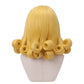 Back view of Funny Valentine cosplay wig showing long light blonde hair with multiple thick ringlet curls and a detailed handcrafted JoJo character hairstyle