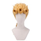 Giorno Giovanna cosplay wig from JoJo's Bizarre Adventure featuring handcrafted golden blonde hair with signature curled bangs and elegant anime character styling