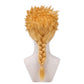 Back view of Giorno Giovanna wig featuring golden blonde layered sections, smooth feathered texture, and a polished character hairstyle finish