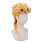 3/4 view of Giorno Giovanna cosplay wig displaying iconic blonde curls, smooth layered texture, and handcrafted anime hairstyle design