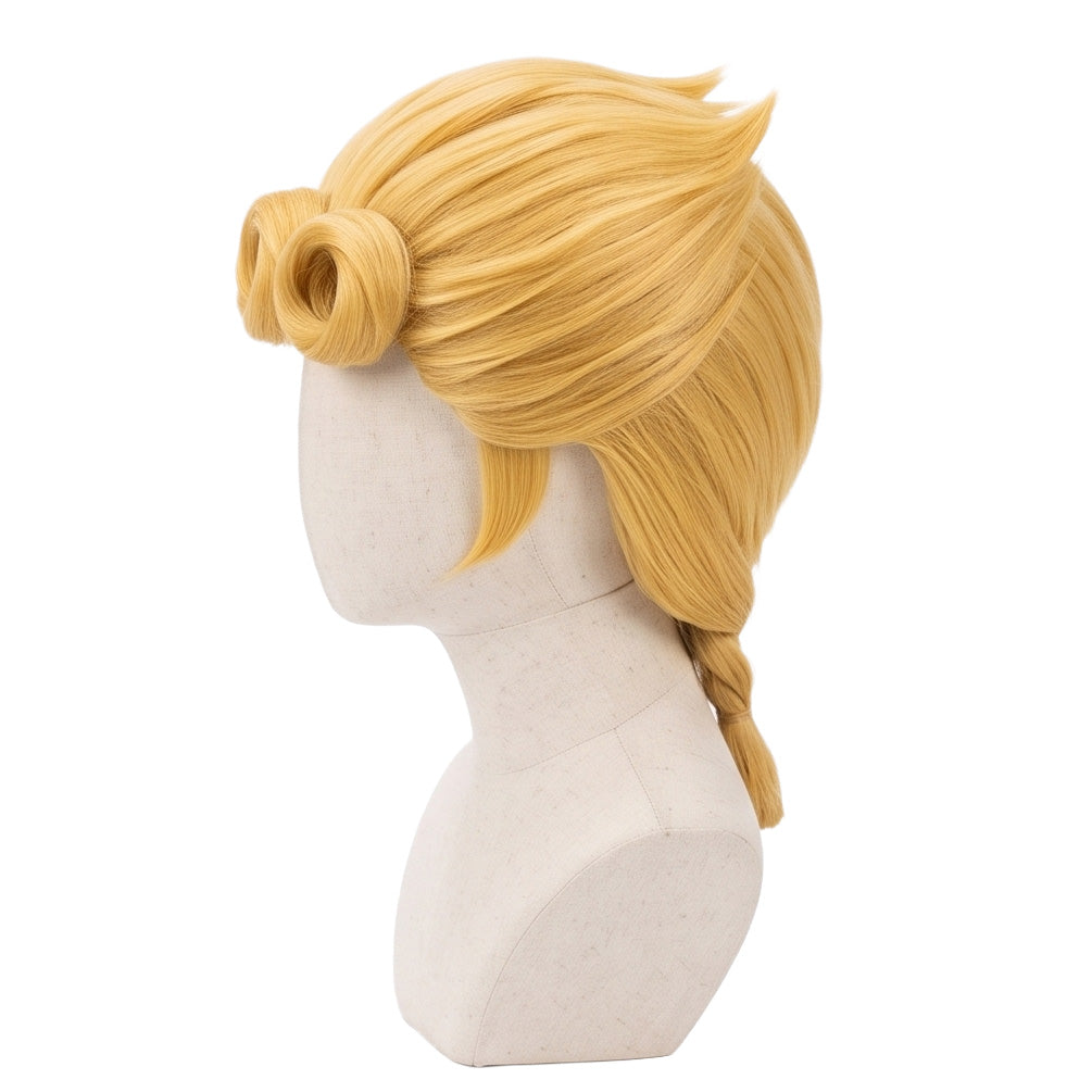 Side view of JoJo’s Bizarre Adventure Giorno Giovanna golden blonde basic cosplay wig