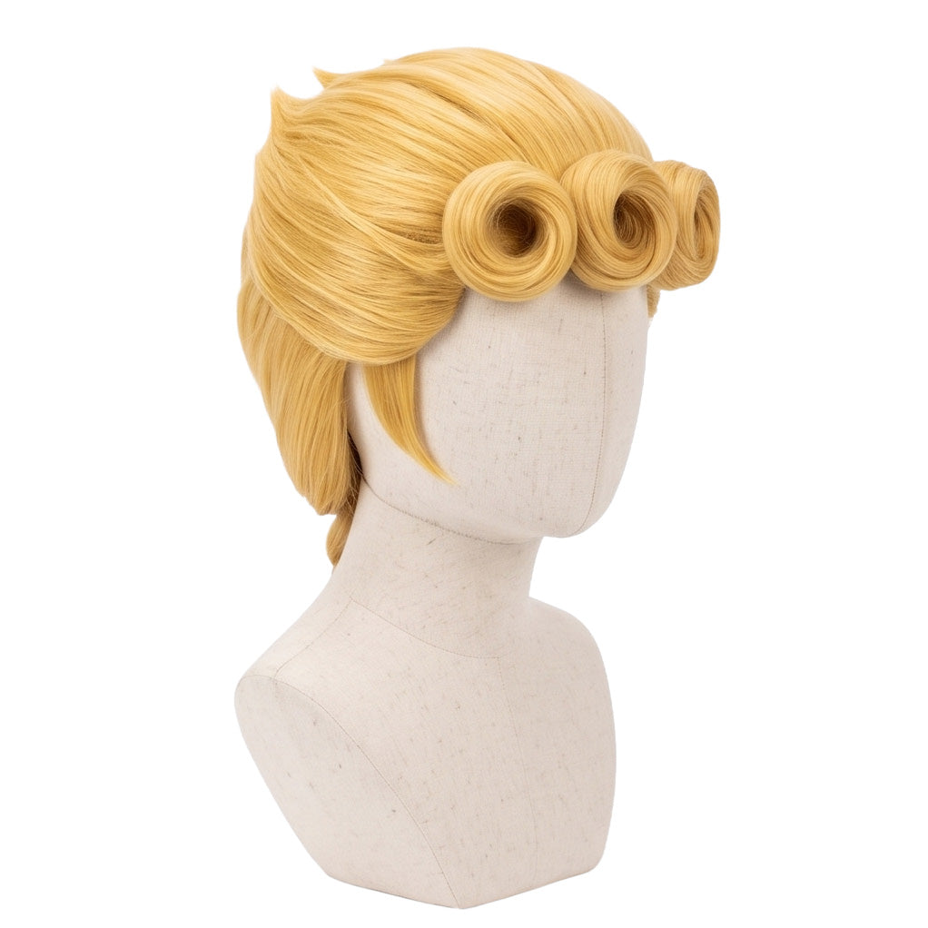 Golden anime cosplay wig inspired by Giorno Giovanna from JoJo’s Bizarre Adventure