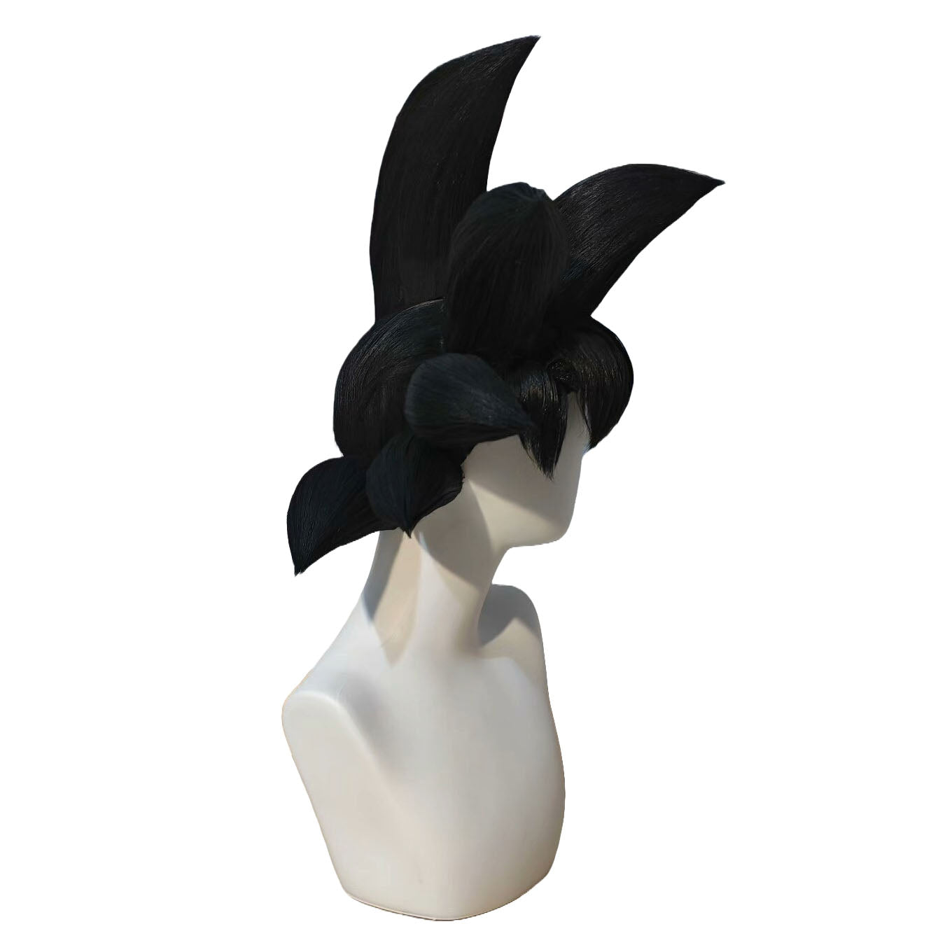 Side view of Son Goku cosplay wig showing natural spiky black hair – Dragon Ball Z cosplay wig