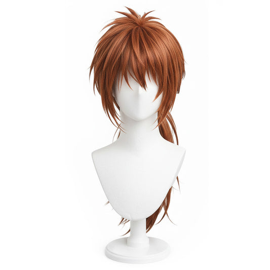 Himura Kenshin cosplay wig front view with anime-accurate brown hair