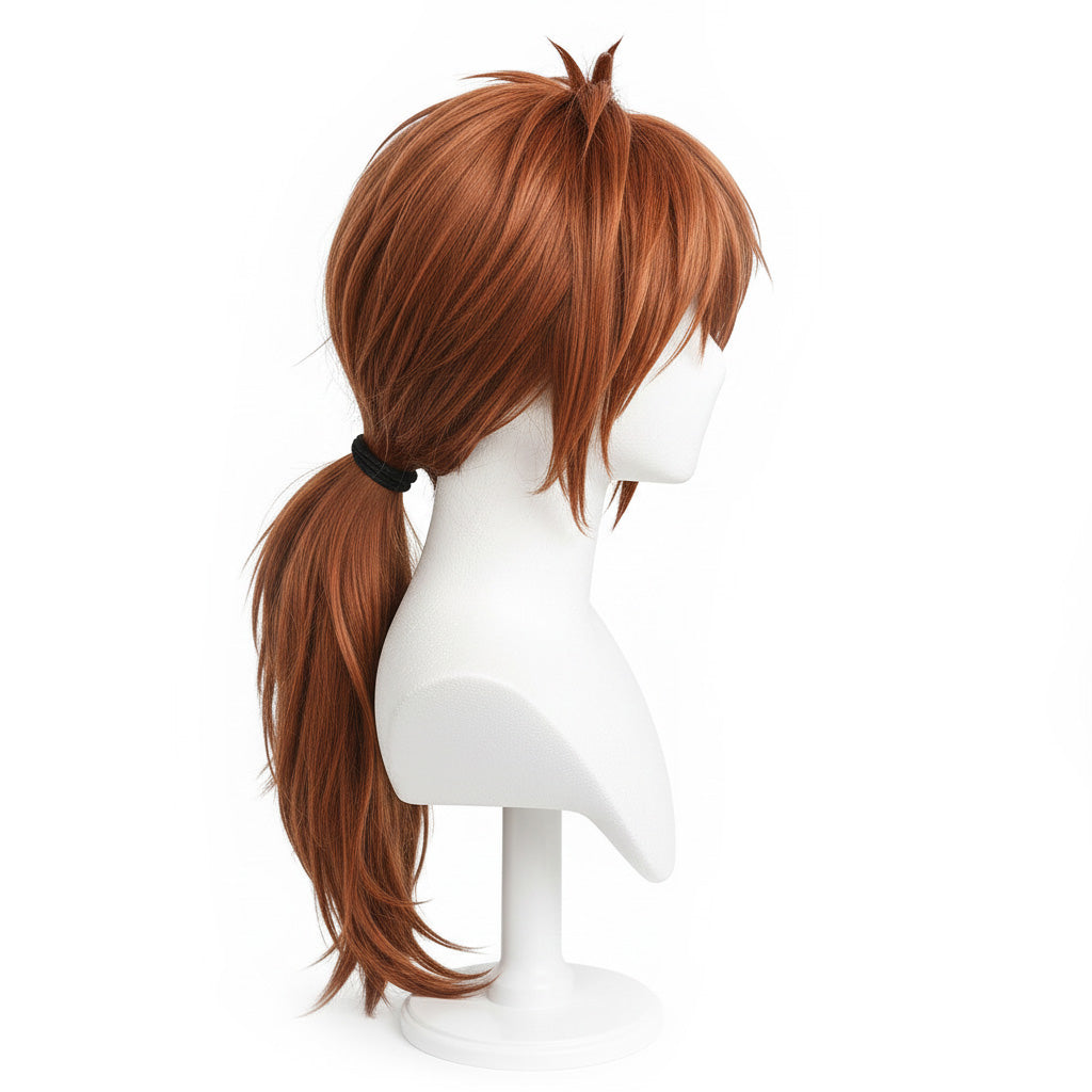 Himura Kenshin wig displayed on mannequin for anime accuracy