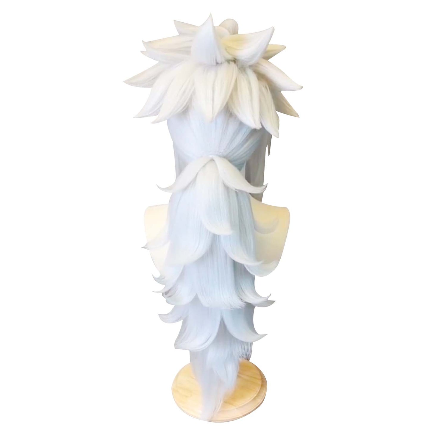 Back view of Jiraiya cosplay wig – full spiked design and natural white tone