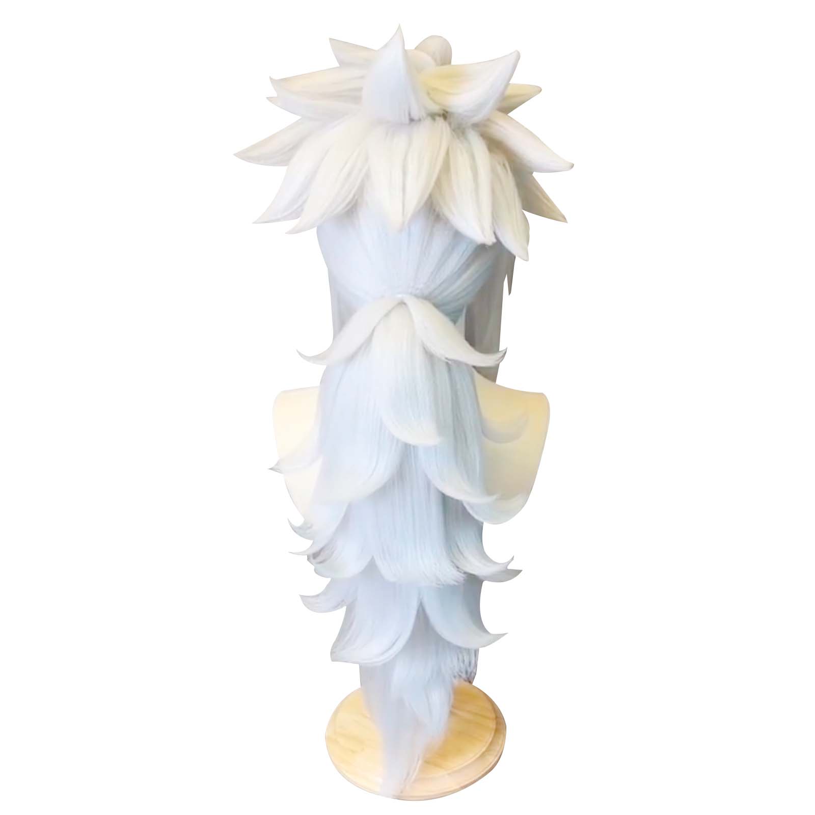 Back view of Jiraiya cosplay wig – full spiked design and natural white tone