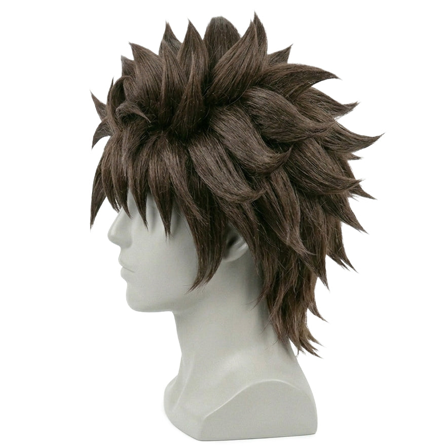 Left side view of Joseph Joestar wig fibers showcasing realistic texture and dark hues