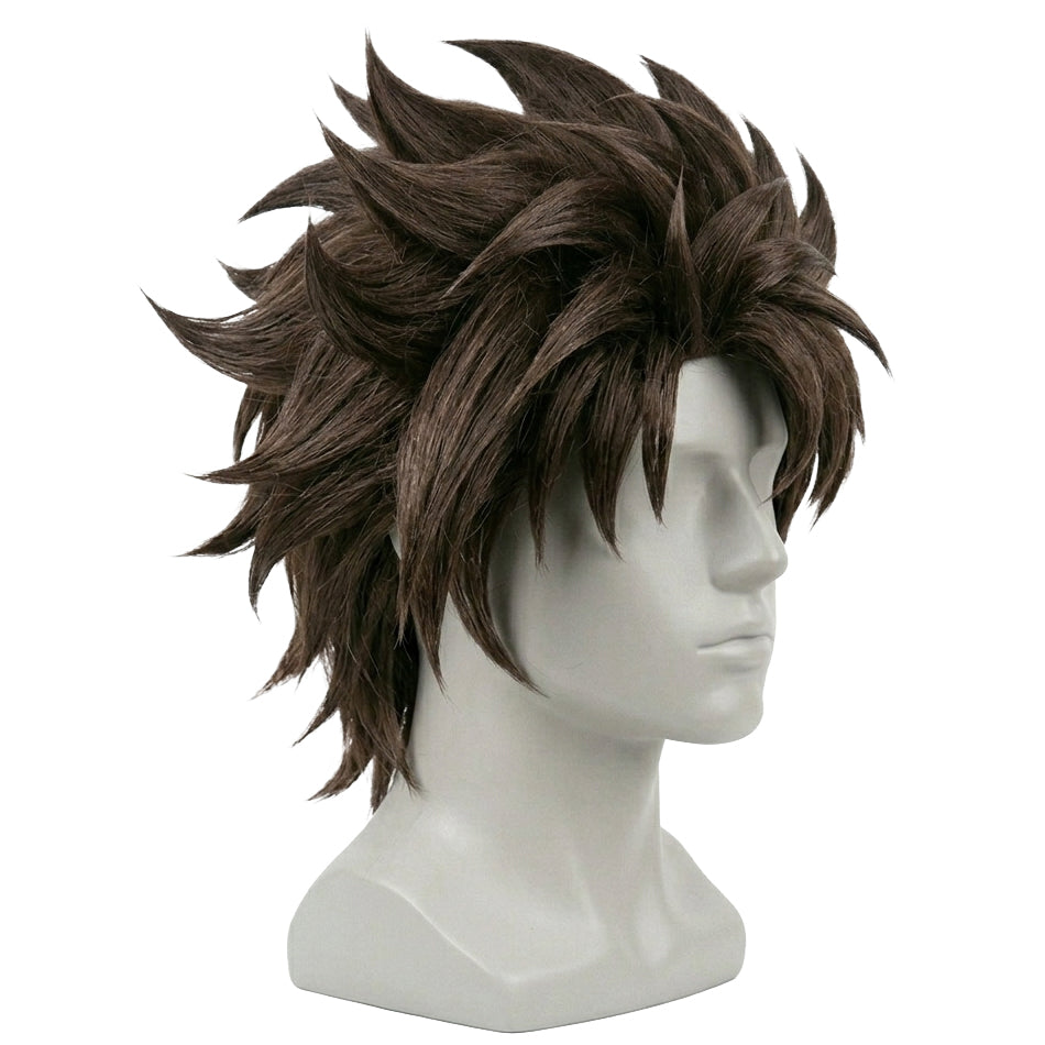 Side view showing the full-length, layered structure of Joseph Joestar's cosplay wig