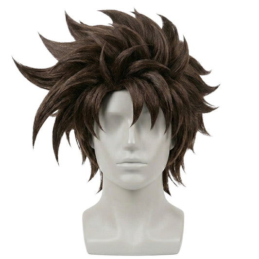 Joseph Joestar cosplay wig featuring dark, spiked layers styled for JoJo’s Bizarre Adventure accuracy