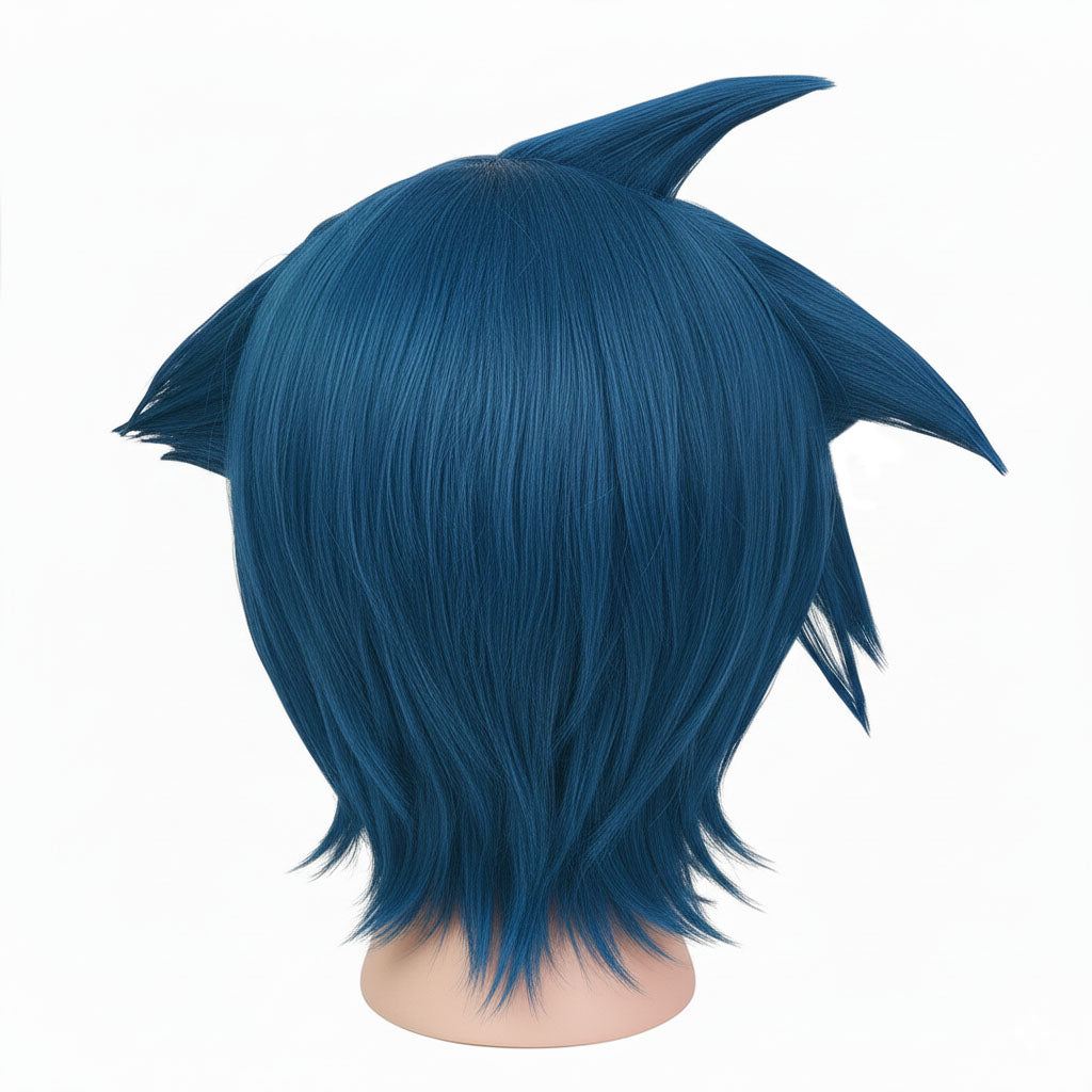 Kamina cosplay wig back view with layered blue fibers