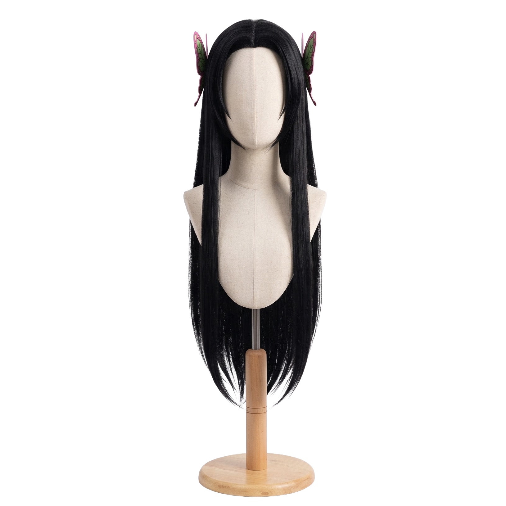 Long black anime cosplay wig inspired by Kanae Kocho from Demon Slayer