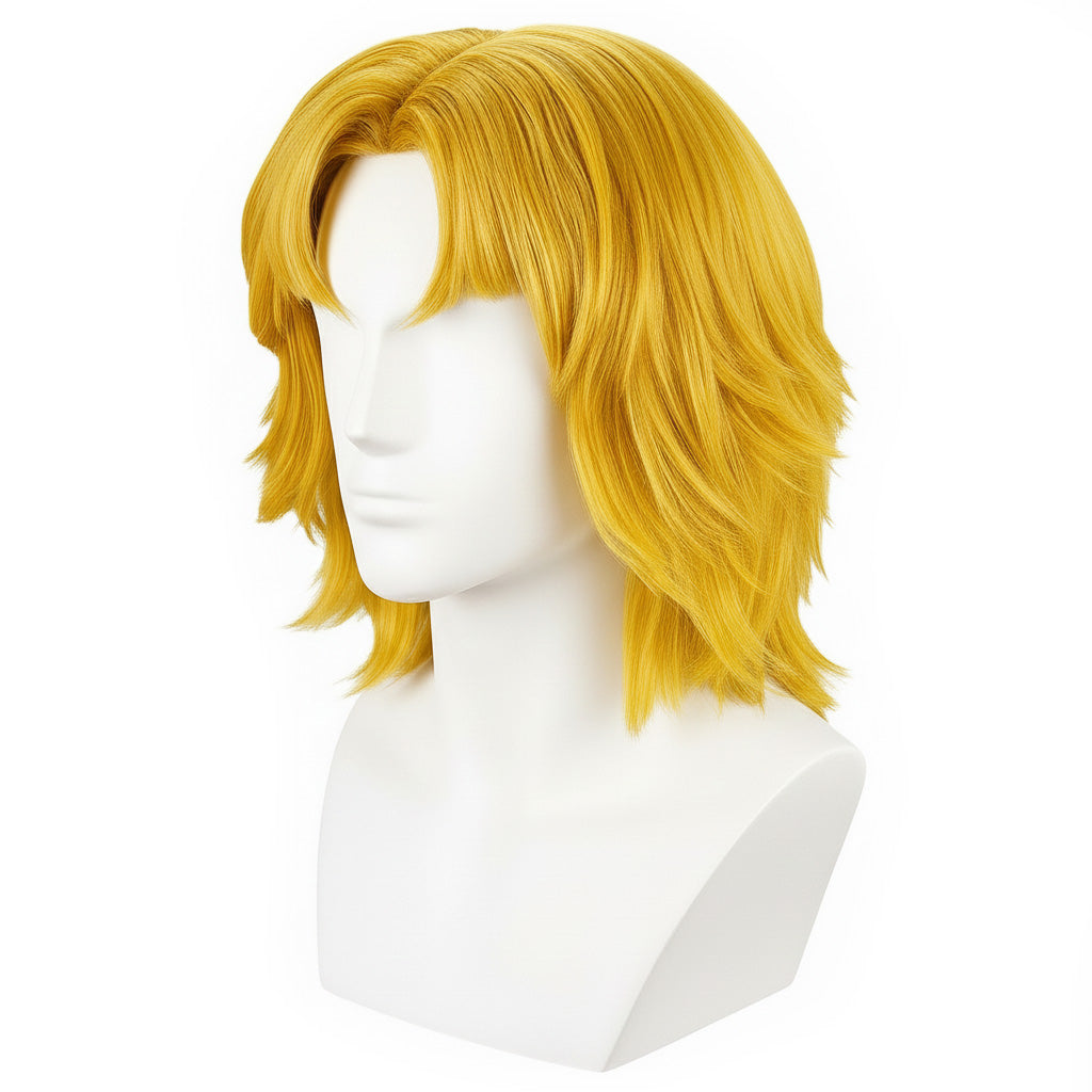 Ken Masters cosplay wig displayed on mannequin — premium styling