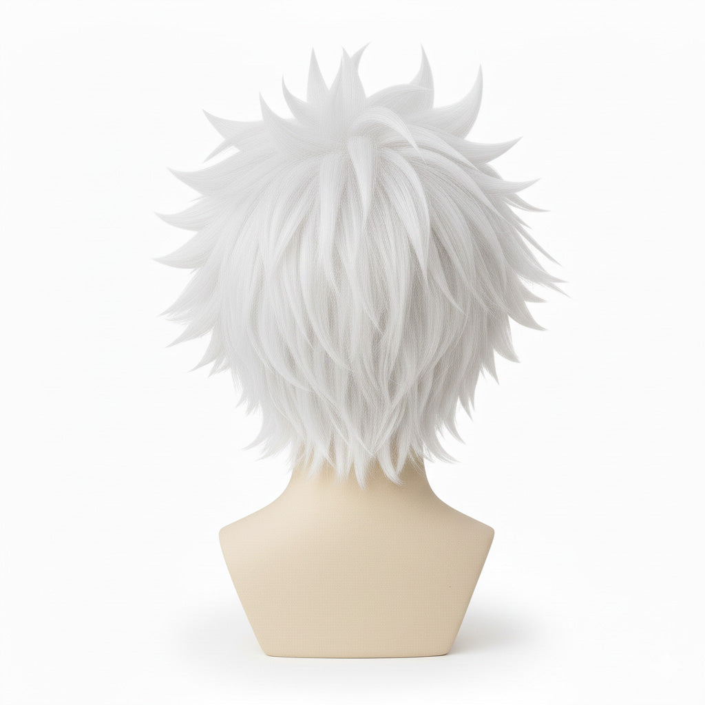 Back view of Killua Zoldyck wig with textured white fibers