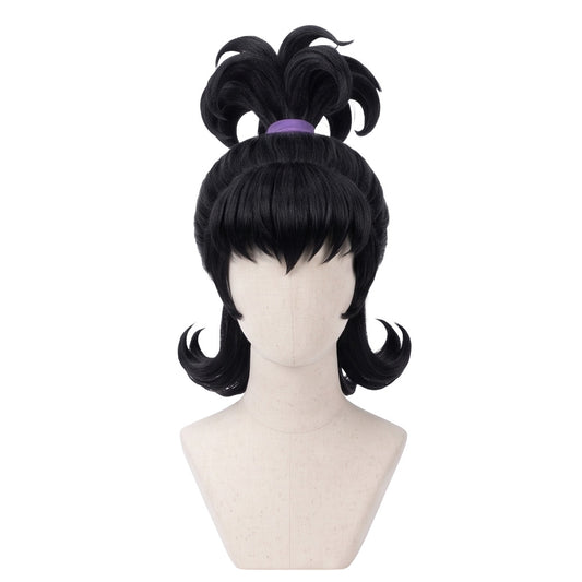 Front view of Lydia Deetz anime cosplay wig with black high ponytail