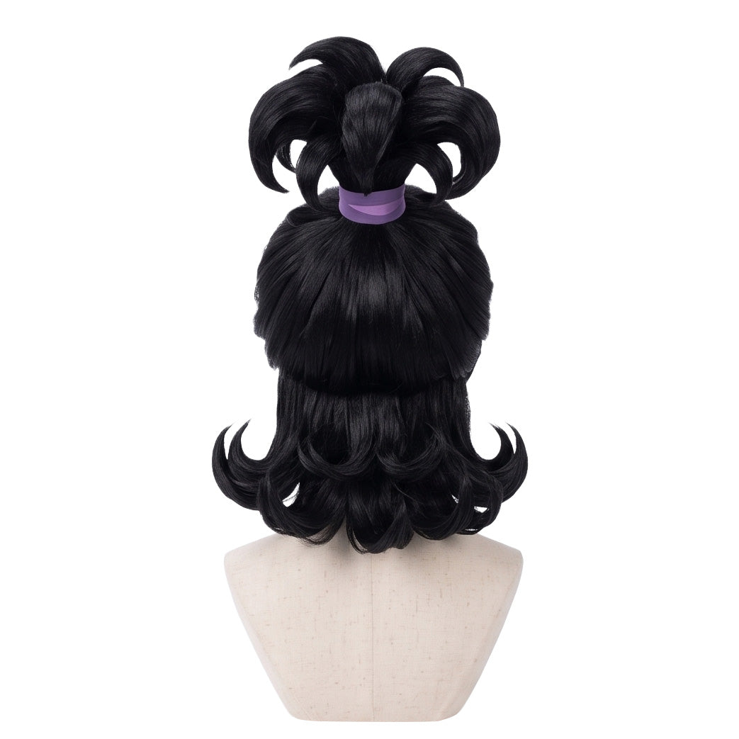 Back view of Beetlejuice Lydia Deetz wig with ponytail styling