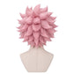 Back view of short pink Mina Ashido cosplay wig with unstyled fibers