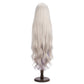 Back view of Necrass long flowing golden blonde cosplay wig