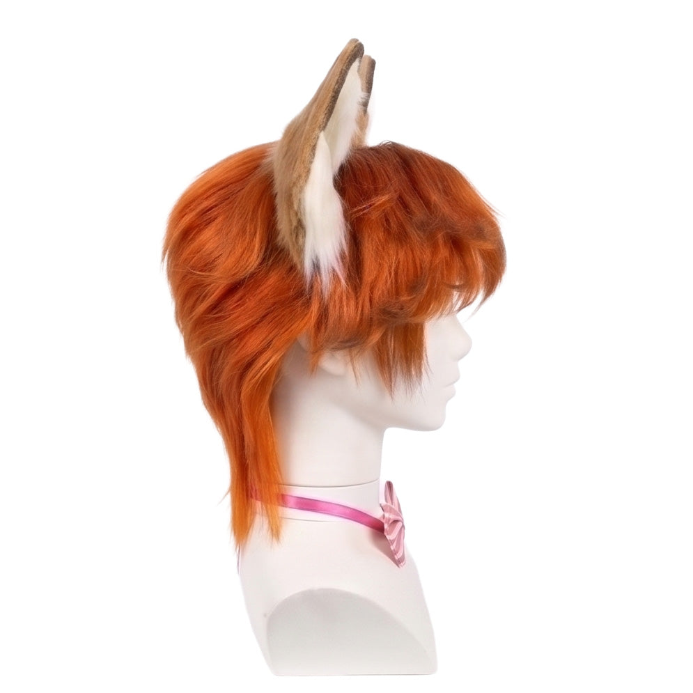 Side view of Zootopia Nick Wilde orange red basic cosplay wig