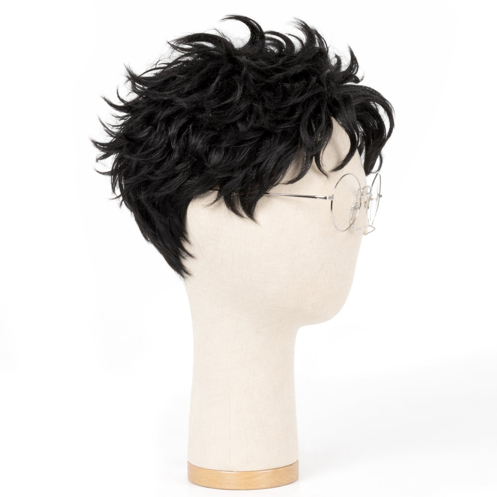 Okarun Black cosplay wig on a mannequin head side view