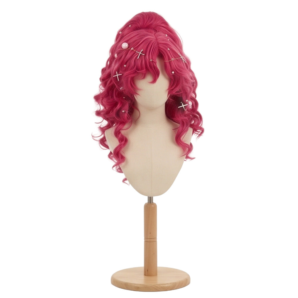 Front view of Pinkie Pie cosplay wig with hot pink hair