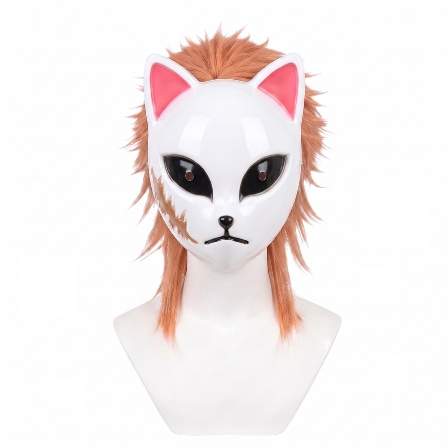 Kimetsu no Yaiba Sabito peach-colored cosplay wig and mask