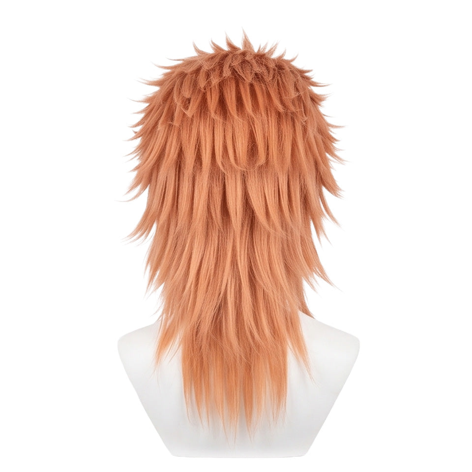 Back view of Sabito shoulder-length peach cosplay wig