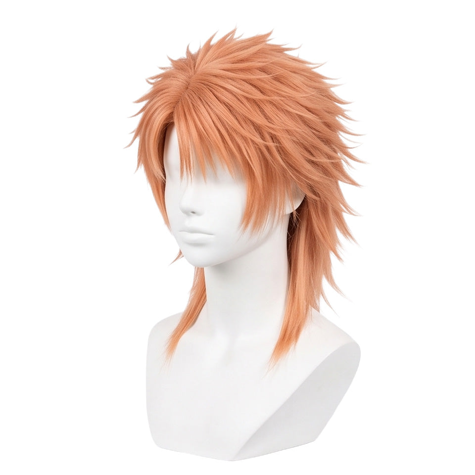 Three-quarter view of Sabito spiky peach basic cosplay wig