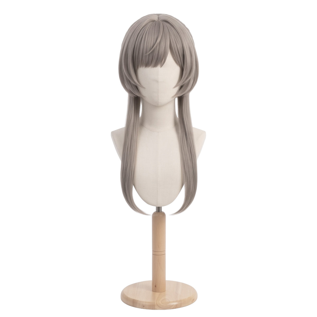 Front view of Sandrone cosplay wig with light ashy-brown hair from Genshin Impact