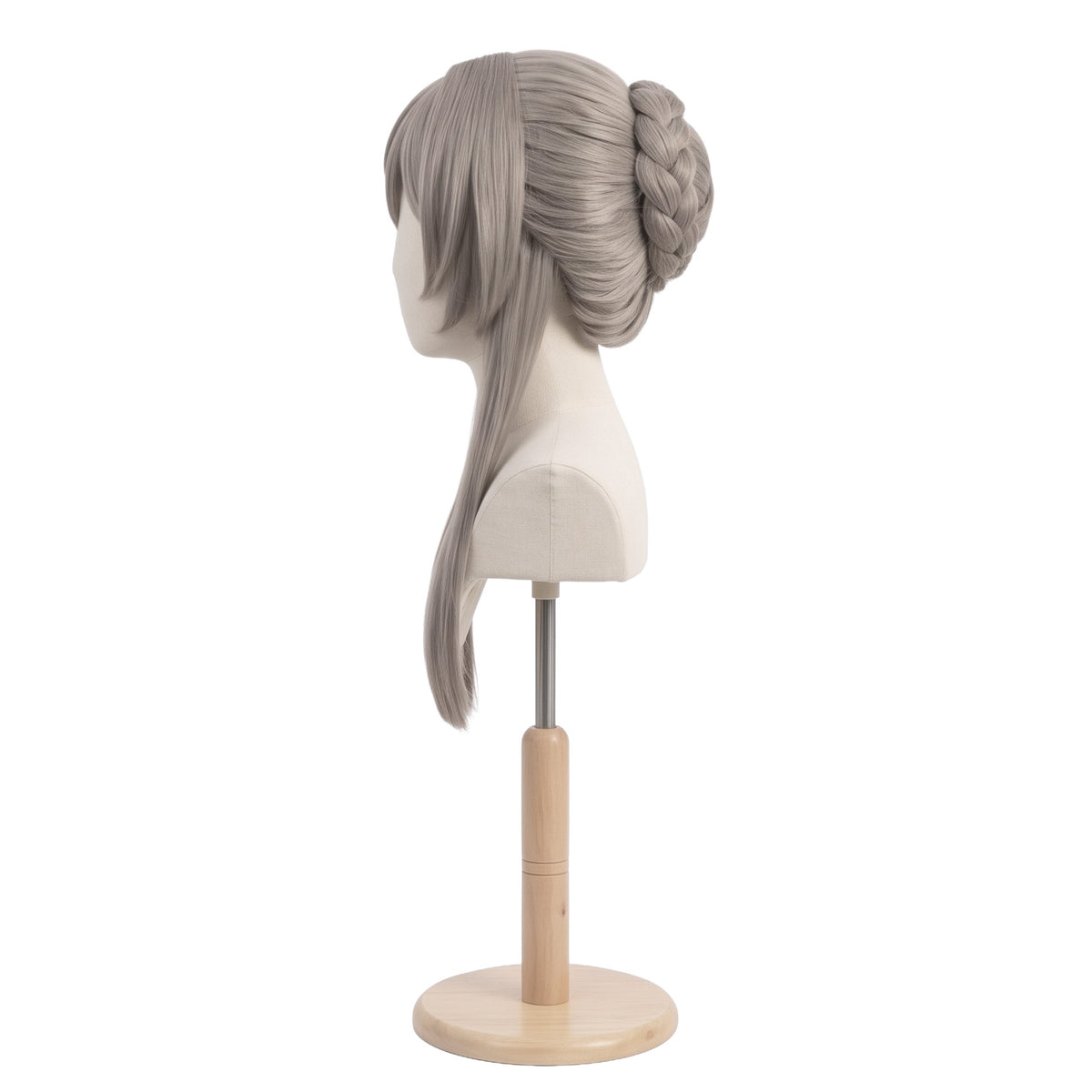 Left side view of Genshin Impact Sandrone cosplay wig with face-framing hair