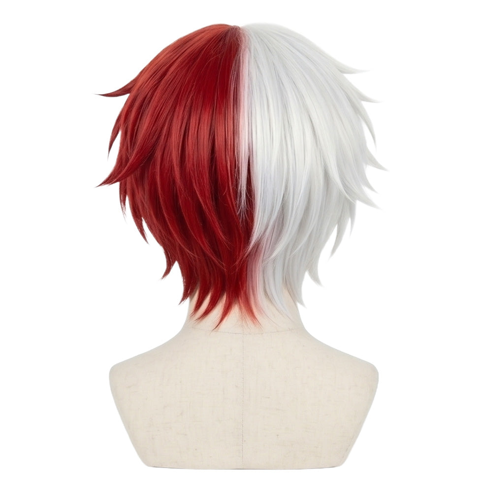Back view of short layered Shoto Todoroki cosplay wig