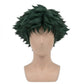Front view of Spike Spiegel cosplay wig with messy dark green curls