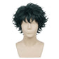 Front view of Spike Spiegel cosplay wig with messy dark green layers