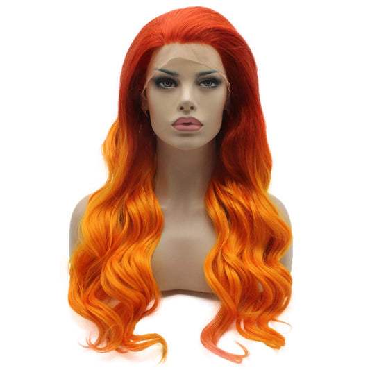 Starfire Wavy Long Wig Orange Ombre Lace Front Wig