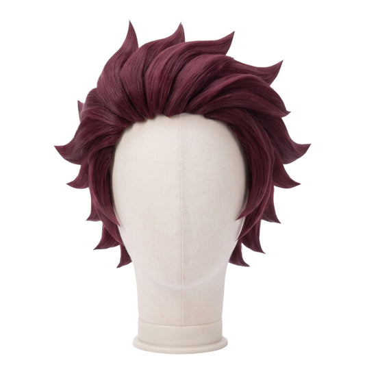 Tanjiro Kamado cosplay wig from Demon Slayer featuring his signature burgundy-red hair with layered anime styling and a character-accurate silhouette