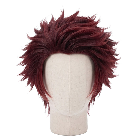 Burgundy anime cosplay wig inspired by Tanjiro Kamado from Demon Slayer