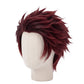 Three-quarter view of Tanjiro Kamado burgundy basic cosplay wig