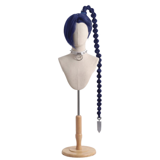 Front view of Thirteen Scissor Seven cosplay wig with long blue hair