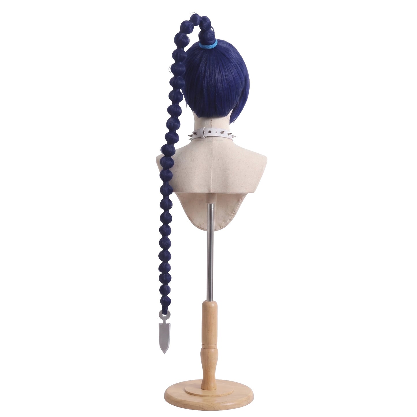 Back view of Scissor Seven Thirteen wig with ankle-length blue hair