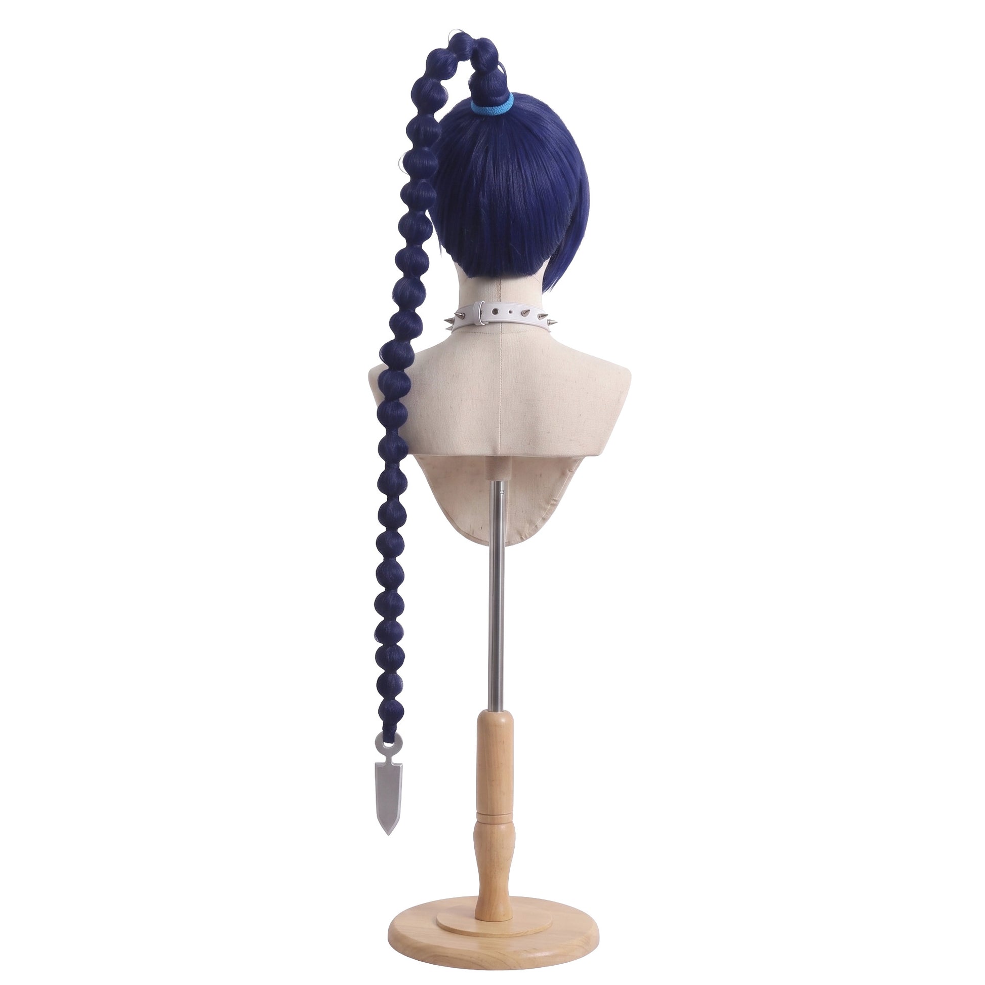 Back view of Scissor Seven Thirteen wig with ankle-length blue hair