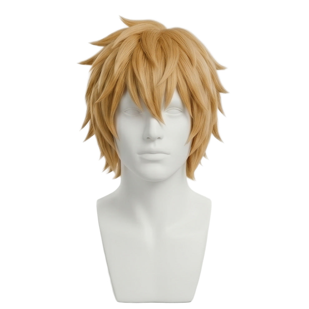 Front view of Thorfinn cosplay wig with messy choppy blonde hair