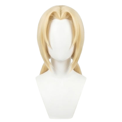 Front view of Tsunade cosplay wig with shoulder-length bangs and long blonde hair