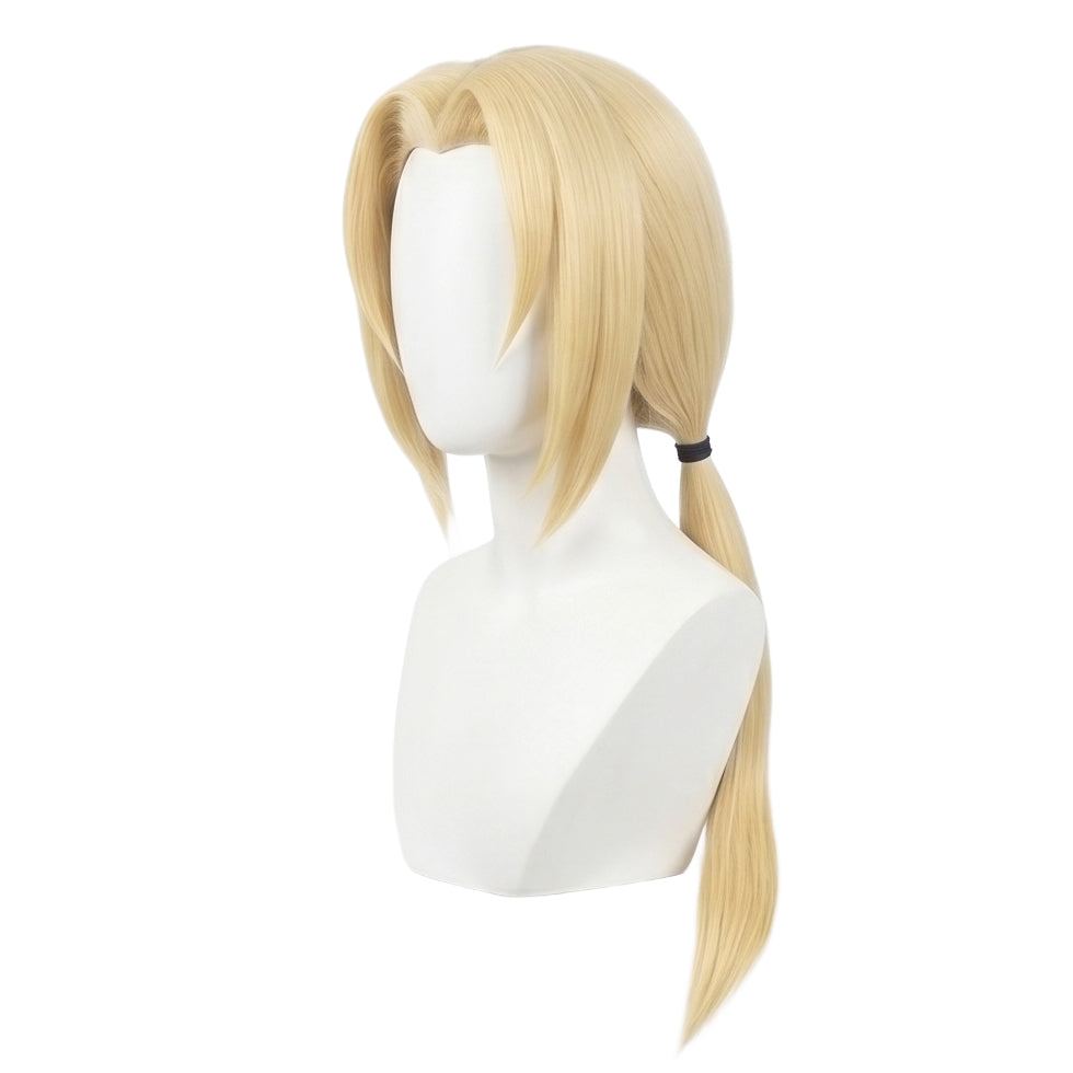 Tsunade wig fibers showing premium blonde heat-resistant material