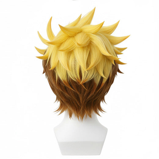 Back view of Vash the Stampede cosplay wig with layered spikes