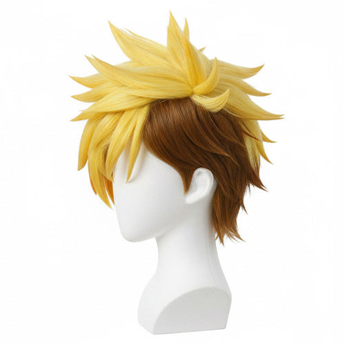 Side view of Trigun Vash wig showing sharp spiked silhouette