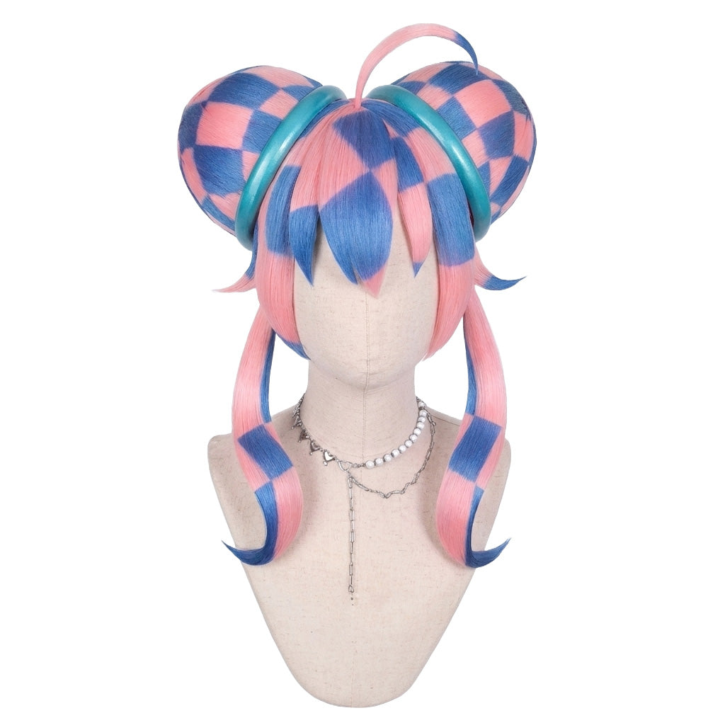 Front view of Yameii cosplay wig with pastel blue styling